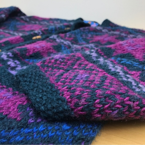 SOLD - Newari Wool Nepal Hand Knit Heavy Cardigan Sweater w/ Pockets size M - Picture 10 of 16